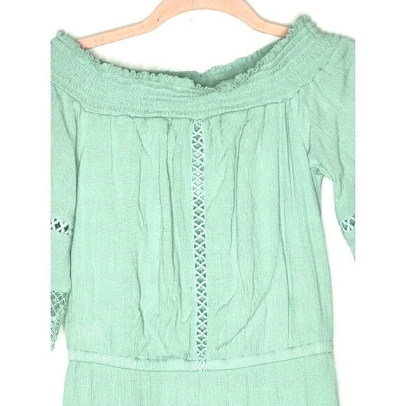 Crochet Embellished Peasant Dress Womens XS Mint Green Gauzy Cottage Boho Flowy - Picture 2 of 11